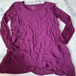 Chico's Raspberry Pink Chiffon Overlay Long Sleeve Tee Size medium 1 3/4 sleeve